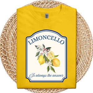 T-shirt limoncello, verfrissend grafisch shirt citroen, Italiaans zomershirt, cadeau voor citroenliefhebbers, vakantie-T-shirt Italië, cocktailshirt