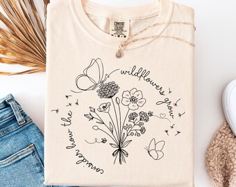 Comfort Colors Wildflowers Bible Verse Shirt, Luke 12:27, Christian Gift