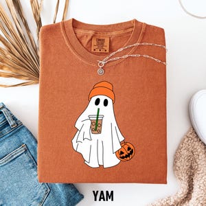 Comfort Colors® Сute Ghost Coffee Shirt, Сute Little Ghost Eiskaffee T-Shirt, Boo Ghost Shirt, Ghost Coffee Shirt, Halloween Coffee Lovers