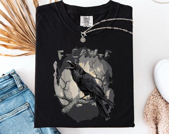 Moonlit Raven Comfort Colors T-shirt, Funny Crow Graphic Tee
