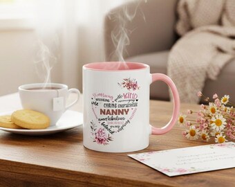 Tazza a forma di cuore per tata – Regalo floreale per la festa della mamma per tata – Tazza da caffè bicolore rosa – Regalo di compleanno per nonna, nonna, nonna