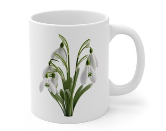 Snowdrop Flower Ceramic Mug - Elegant Tea Coffee Cup