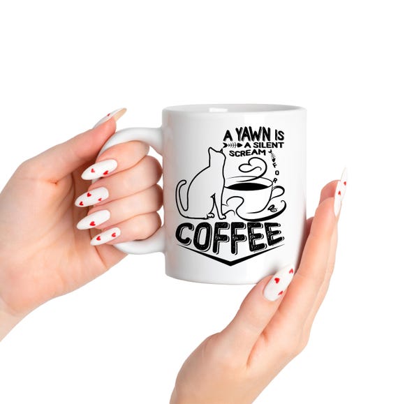 Cat Lover Coffee Mug: 'Yawn is a Silent Scream for Coffee'