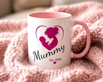 Mummy Est 2026 Mug | New Mum Gift | Pink Handle Ceramic Mug for First Time Mothers Day | Baby Shower Gift for Mum to Be