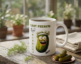 Tasse für Gurkenliebhaber, Lustiges Gurkengeschenk, Kaffeetasse „Ich liebe Gurken“, Geschenk für Gurkenfans, Geschenk für Feinschmecker, 325 ml Keramiktasse, Witzige Küchendekoration