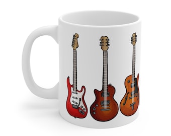 Retro Electric Guitars Coffee Mug - Rock Star Musician Gift