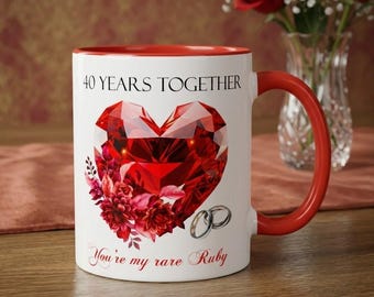 40th Ruby Wedding Anniversary Mug - 40 Years Together Gift - Ruby Heart Coffee Cup - Gift for Wife, Husband or Parents