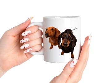 Caneca de cerâmica para amantes de Dachshunds com adorável estampa de cachorrinho salsicha.