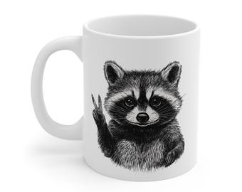 Raccoon Peace Sign Mug | Cute Animal Coffee Cup | Unique Gift for Animal Lovers