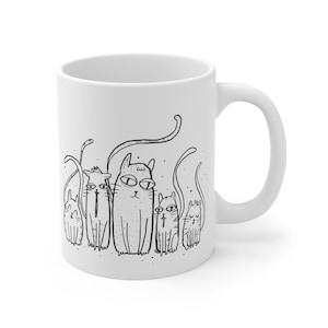 Funny Cats Mug  Cute & Quirky Cartoon Cat Coffee Cup, Gift for Cat Lovers