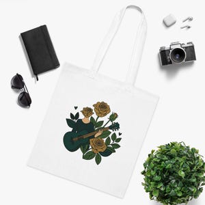 Floral Guitar Tote Bag: Music Lover Gift, Cotton Canvas