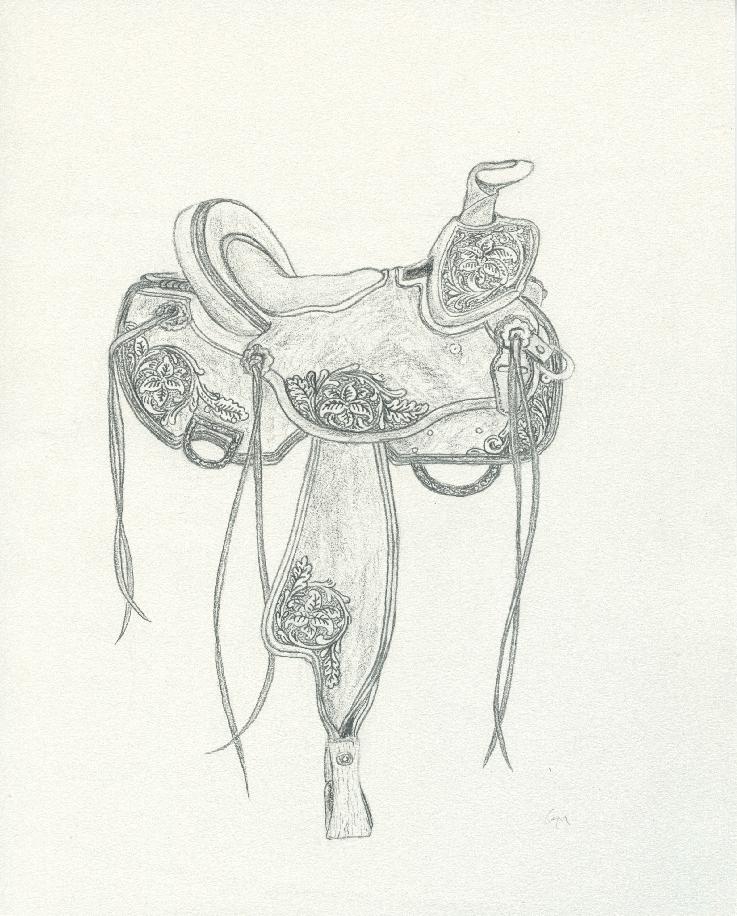 Saddle Western Art OneofaKind Pencil Drawing Etsy