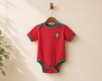 Custom Portugal Soccer Jersey Baby Onesie, Personalized Name Number Football Bodysuit