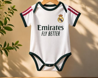 Pelele de bebé personalizado con estampado de fútbol / Conjunto de fútbol inspirado en el Real Madrid
