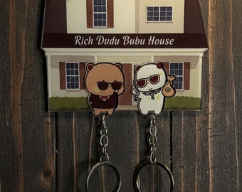 Llavero de pareja de osos / Regalo de inauguración de la casa / Rich Dudu Bubu / Organizador de llaves con diseño de casa / Entrada