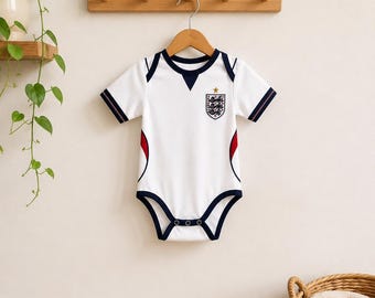 Personalized England Baby Football Romper, Custom Name Soccer Bodysuit, Infant Jersey Outfit