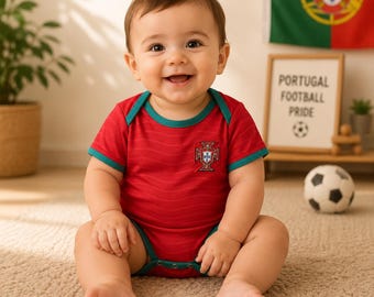 Personalisierter Portugal Baby Jersey Strampelanzug, personalisierter Fußball-Body mit Name & Nummer, Portugal Fußball-Baby Outfit, Babypartygeschenk