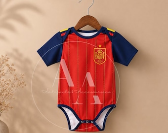 Spain Baby Soccer Jersey Bodysuit | Custom Name Number Infant  Kit