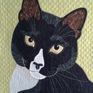 pdf Cat Pattern, Instant Download, &quot;Sockit&quot; Quilt Applique Cat Pattern, Realistic Cat Applique, Black and White Cat, Tuxedo Cat Pattern