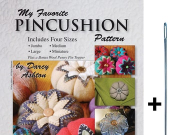 Pattern, Pincushion Sewing Pattern + Needle, Make Your Own Pincushion, Easy Instructions, Wool, Denim, Cotton, Four Different Sizes + Needle