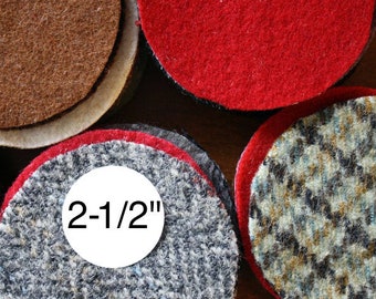 Wool Circles, (50) 2-1/2" Wool Circles, Precut Recycled Felted Wool Circles, Wool Pennies, Wide Variety of Colors, Textures, Scrap Wool Rugs
