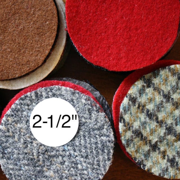 Wool Circles, (50) 2-1/2" Wool Circles, Precut Recycled Felted Wool Circles, Wool Pennies, Wide Variety of Colors, Textures, Scrap Wool Rugs