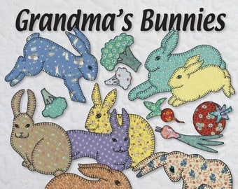 pdf Book, Grandma's Bunnies, Instant Download Version, Applique Quilting Pattern, 30 Easy Beginner Level Applique Bunny Patterns