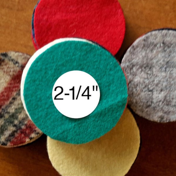 Wool Circles, (50) 2-1/4" Circles for Wool Penny Rugs, Precut Recycled Felted Wool Circles, Wool Pennies, Wool Scraps, Recycled Wool Circles