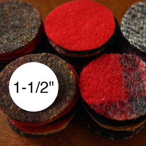 Wool Circles, (50) 1-1/2" Circles for Wool Penny Rugs, Precut Recycled Felted Wool Circles, Wool Penny Scraps, Wide Variety Colors & Texture