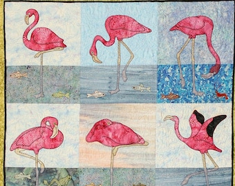 Large Format Pattern, Flamingo Quilt, Large Format Quilt Pattern, Ten Different Applique Flamingo Patterns for Hand, Fusible Applique, Quilt