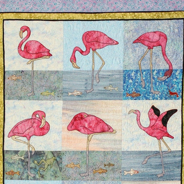 Large Format Pattern, Flamingo Quilt, Large Format Quilt Pattern, Ten Different Applique Flamingo Patterns for Hand, Fusible Applique, Quilt