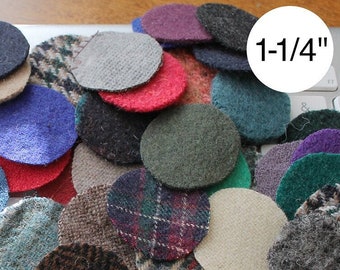 Wool Circles, (50) 1-1/4" Wool Circles, Precut Felted Wool Circles, Wool Pennies, Wool Penny Rugs, Wide Variety of Colors and Textures, Wool