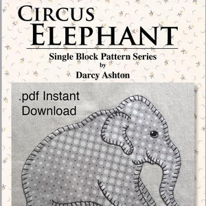 pdf ELEPHANT, Single Block, .pdf Instant Download, Traditional Applique Elephant Pattern, Hand or Fusible Applique, Baby Elephant