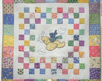 Pattern, Bunny in the Sky Baby Quilt Pattern, Airplane Bunny Pattern, Baby Quilt Pattern, Hand or Fusible Baby Quilt, Airplane