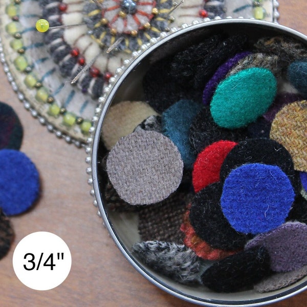 Wool Circles, (50) 3/4" Circles for Wool Penny Rugs, Set of 50 Circles, Precut Recycled Wool Circles, Wool Pennies, Wide Variety of Colors