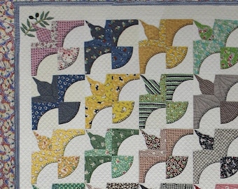 Pattern, Flying Doves, Drunkards Path Birds, Baby Quilt Pattern, Applique Olive Branches, Drunkards Path, Bed Quilt, Breast Cancer Quilt