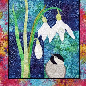 Quilt Pattern, Snowdrop, Applique Quilt Wall Hanging Pattern, Hand or Fusible Applique Quilt Pattern, Applique Flower Quilt Patterns