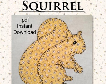 Quilt Block Squirrel Pattern, One Piece of Fabric Applique Design, 12x12 Inch PDF Instant Download Pattern