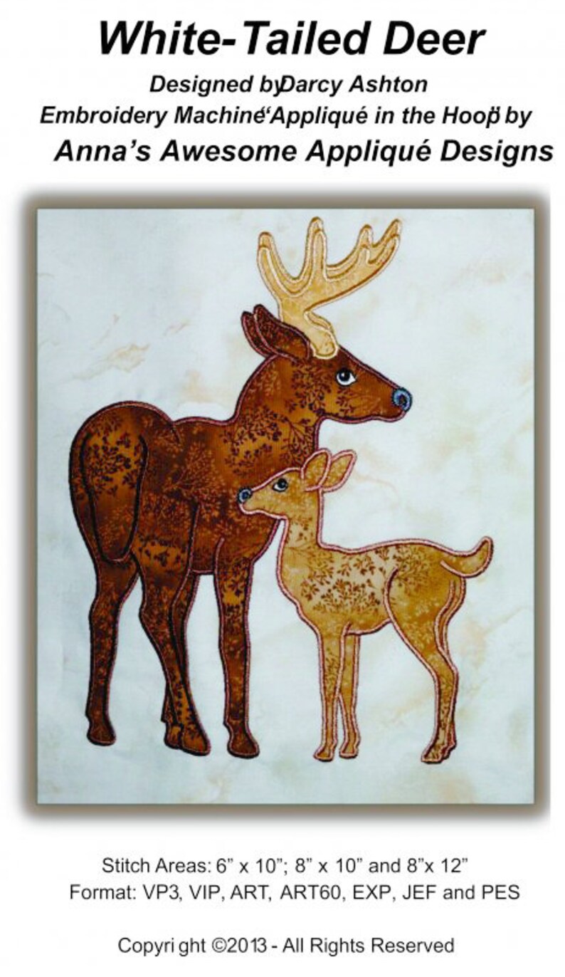 Digitized, Deer with Fawn, Applique in the Hoop for Embroidery Machines, Digitized Designs on Thumb Drive, Woodland Quilts, Deer Patterns image 2