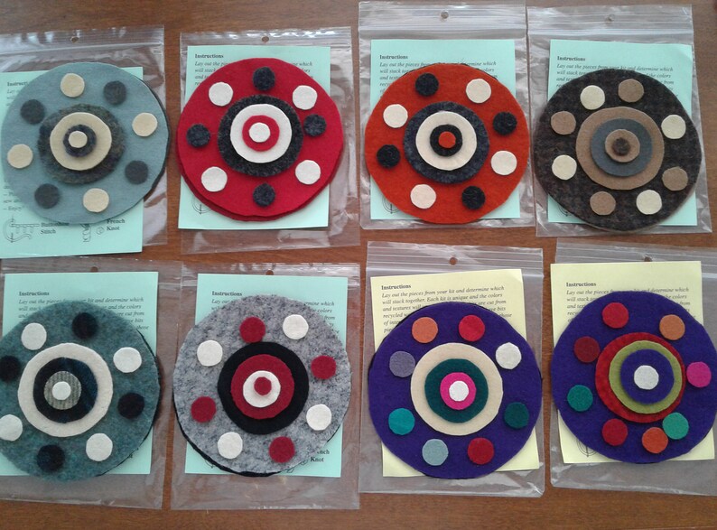 Make Your Own Wool Penny Rug ROUND Mug Rug Pre Cut Wool Appliqu\u00e9 Kits Wool Pennies Wool Appliqu\u00e9 Kit Wool Kit