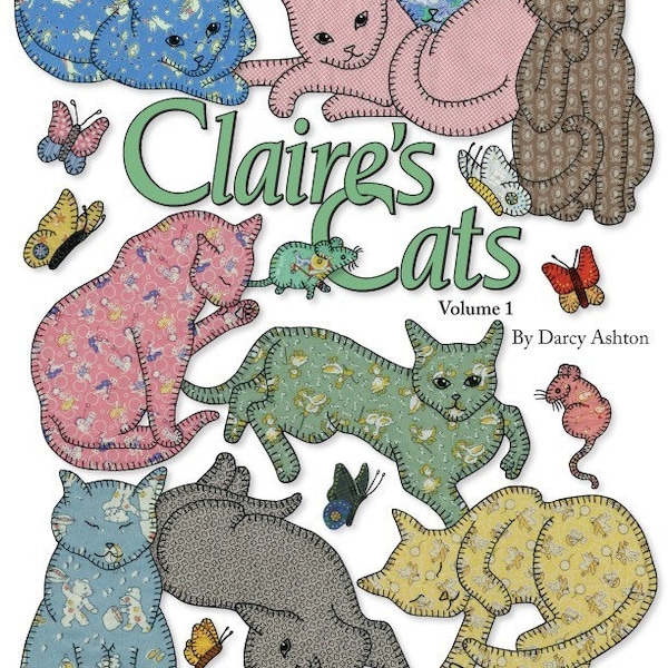 pdf Quilt Book, Claires Cats Volume 1, Instant Download Quilt Patterns, 35 Different Easy Cat Patterns, Hand or Fusible Appliqué, Baby Quilt