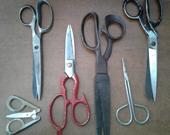 Assorted Vintage Scissors, Kitchen Shears, Wool Scissors, Tailor Shears, Dressmaker Scissors, Sewing Shears, Old Scissors, Vintage Tools