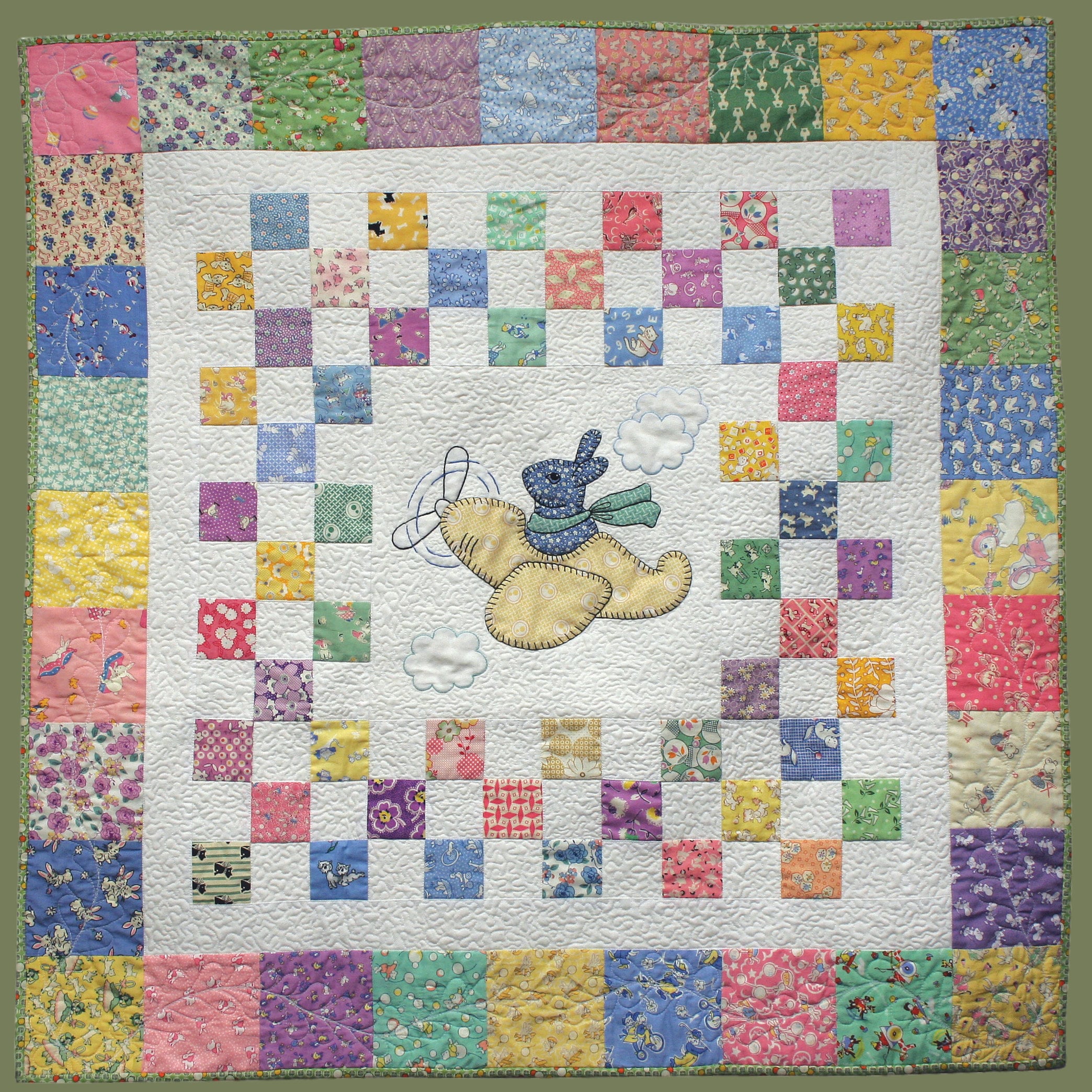 Bunny in the Sky Baby Quilt Pattern, Airplane Applique, Hand or Fusible ...