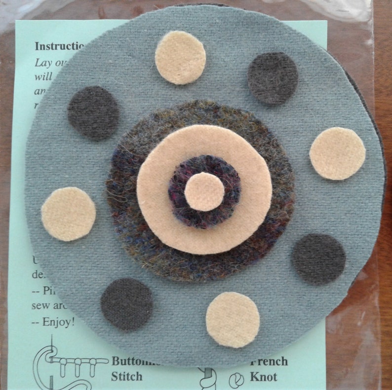 Make Your Own Wool Penny Rug ROUND Mug Rug Pre Cut Wool Appliqu\u00e9 Kits Wool Pennies Wool Appliqu\u00e9 Kit Wool Kit