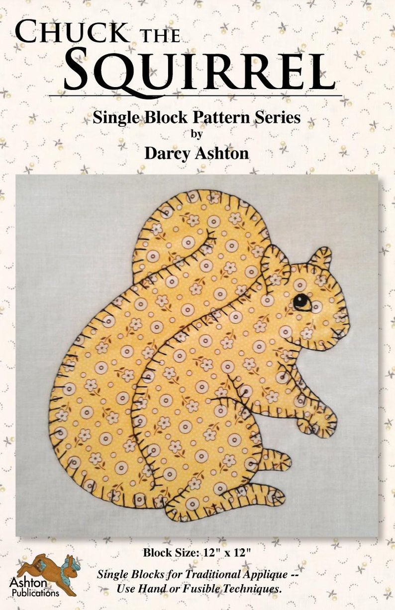 pdf SQUIRREL, Single Block .pdf, Instant Download, Traditional Applique Squirrel Pattern, Hand or Fusible Applique, Free Shipping, Quilted image 3