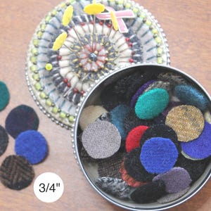 Wool Circles, (50) 3/4&quot; Circles for Wool Penny Rugs, Set of 50 Circles, Precut Recycled Wool Circles, Wool Pennies, Wide Variety of Colors