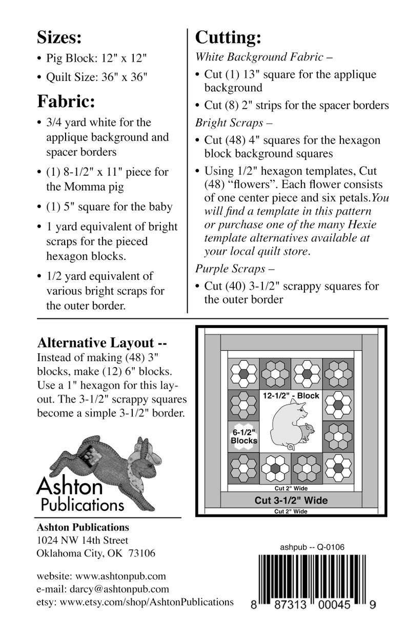 Pattern, Pig Quilt Sewing Pattern, Pigs on a Blanket, Mailed Quilt Pattern, Hand or Fusible Appliqué Quilt Pattern, Pig Quilt, Baby Quilts image 2