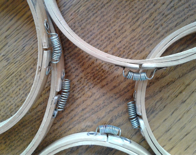 Vintage Wood Embroidery Hoops, Various Spring Loaded Embroidery Hoops