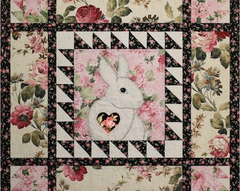 Pattern, Easy Applique Bunny Baby Quilt, Applique Bunny Sewing Pattern, Hand or Fusible Applique Bunny, Baby Quilt, Rabbit Quilts, Easy