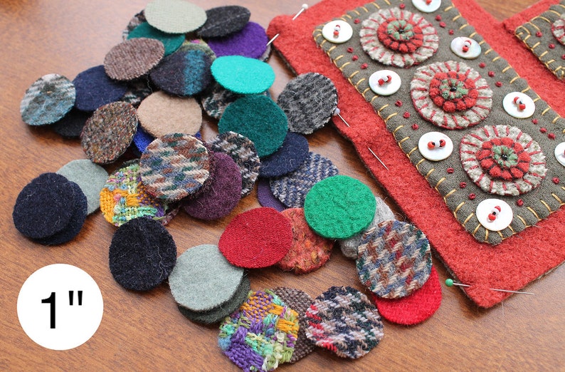 Wool Circles, 50 1 Wool Circles, Precut Recycled Felted Wool Circles, Wool Pennies, Wide Variety Colors and Textures, Scrap Wool Circles image 1